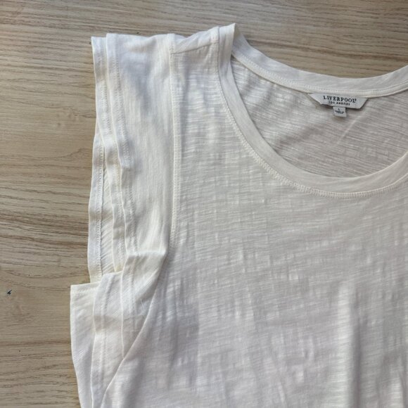 Liverpool Tee Size Large Double Flutter Cap Sleeve Vintage White Slub Modal Top - Picture 6 of 11